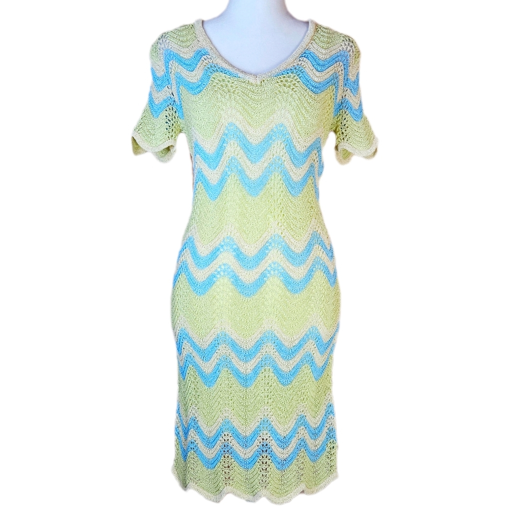 Gilli Chevron Crochet Sheath Dress Womens Small Vintage 70s Inspired Grandmacore